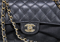        Ladies designer Handbag CC Logo Small Classic Flap Black Cavier Calfskin Gold HW